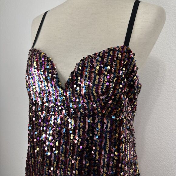 Zara Dress Women Size Medium Rainbow Sequin Mini Tank Party Glitter Disco - Picture 6 of 16